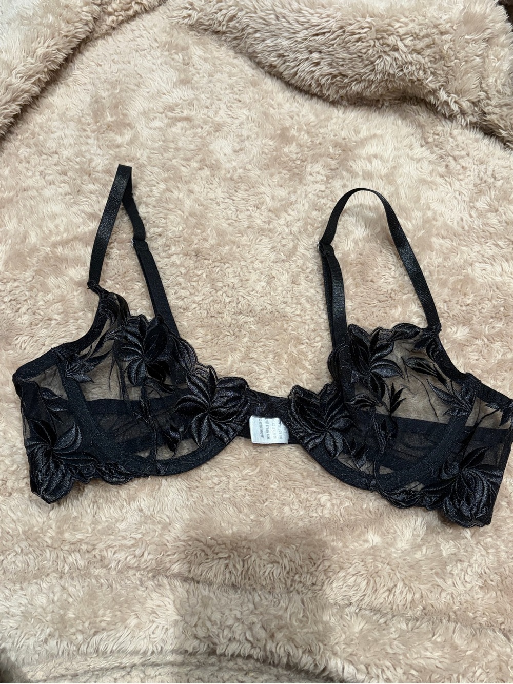 Black Floral Embroidered Sheer Underwire Bra - Women Intimates